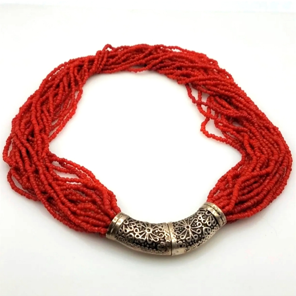 Gorgeous high quality necklace sterling silver 925 stamp multistrings beads 17in